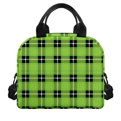 UFO Green Tartan Pattern Print Insulated Lunch Bag