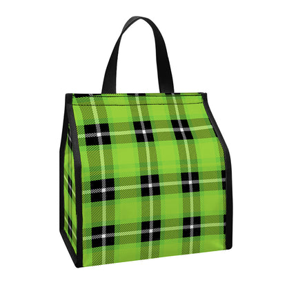 UFO Green Tartan Pattern Print Insulated Lunch Tote