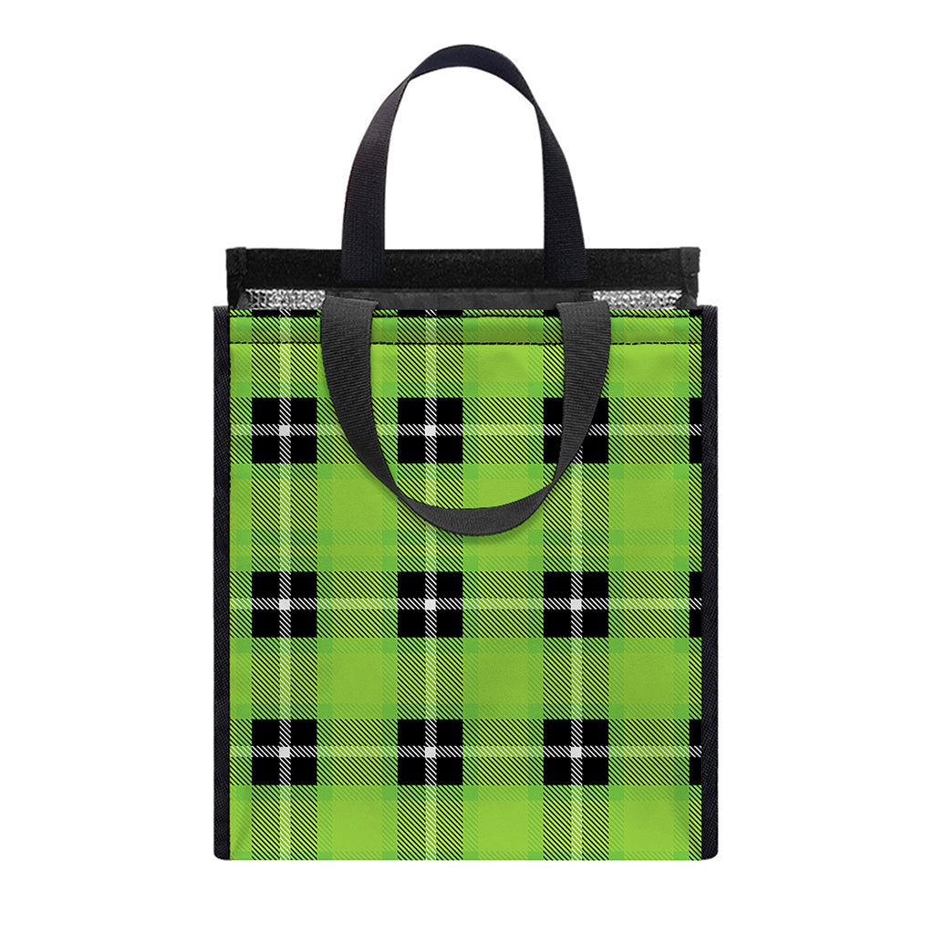 UFO Green Tartan Pattern Print Insulated Lunch Tote