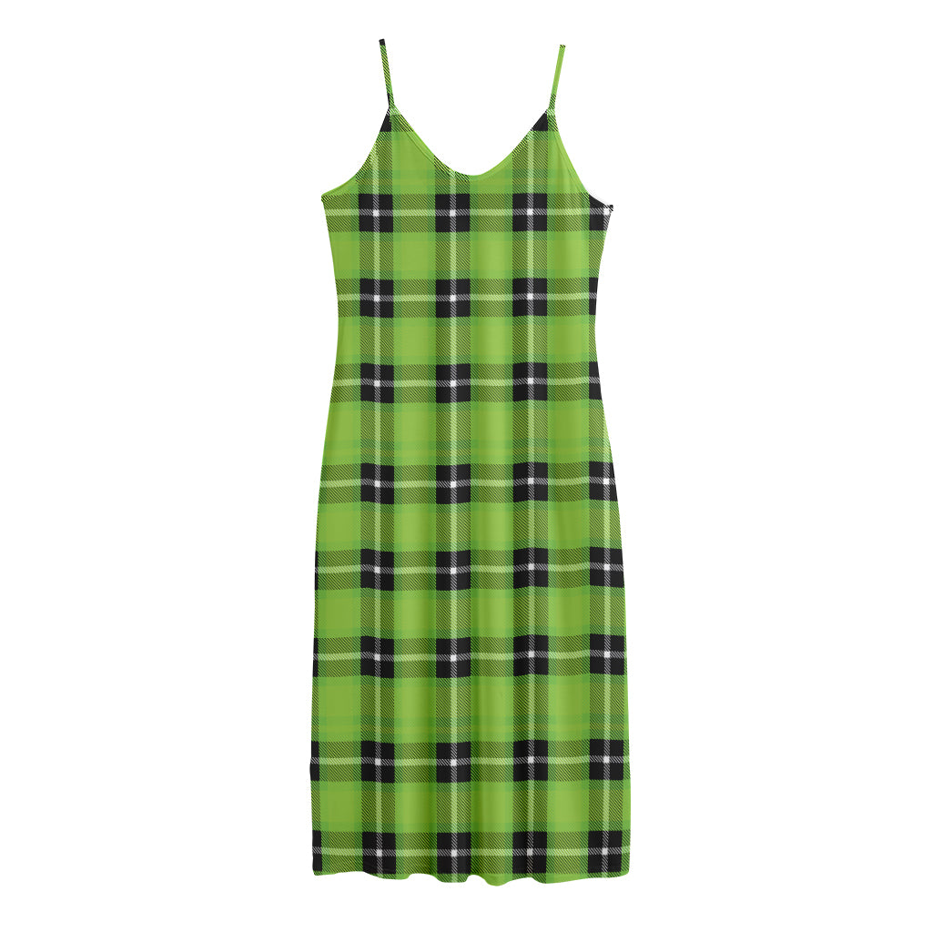 UFO Green Tartan Pattern Print Jersey Midi Cami Dress
