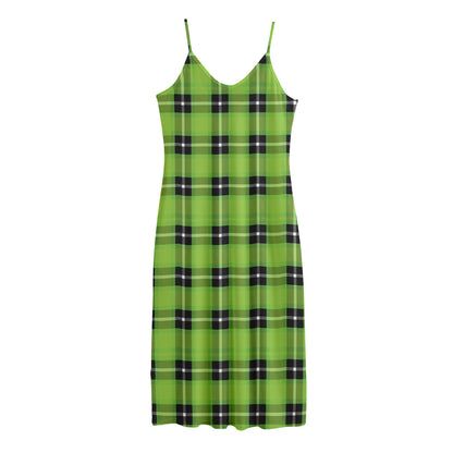 UFO Green Tartan Pattern Print Jersey Midi Cami Dress
