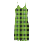 UFO Green Tartan Pattern Print Jersey Midi Cami Dress