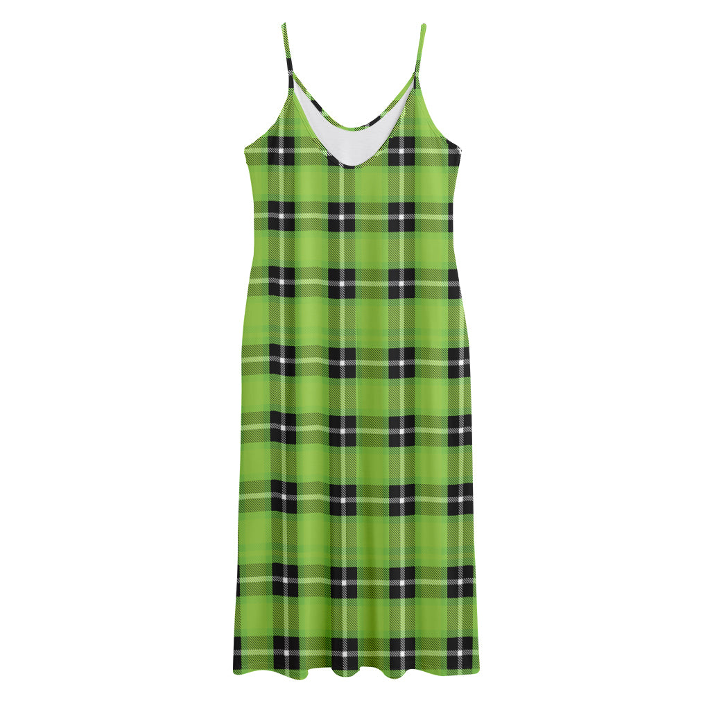 UFO Green Tartan Pattern Print Jersey Midi Cami Dress