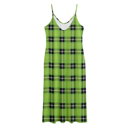 UFO Green Tartan Pattern Print Jersey Midi Cami Dress
