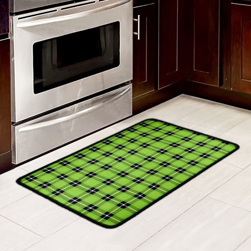 UFO Green Tartan Pattern Print Kitchen Mat