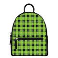 UFO Green Tartan Pattern Print Leather Backpack