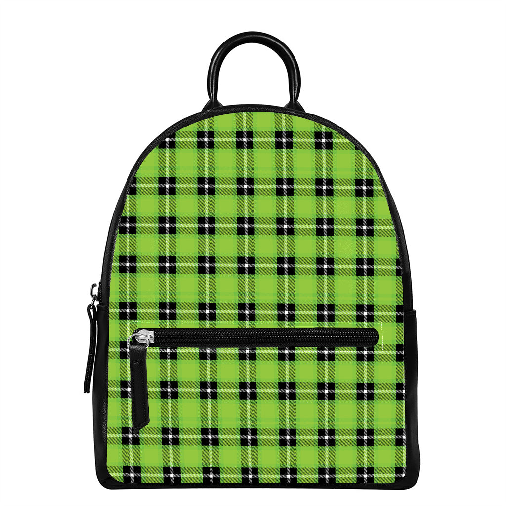UFO Green Tartan Pattern Print Leather Backpack