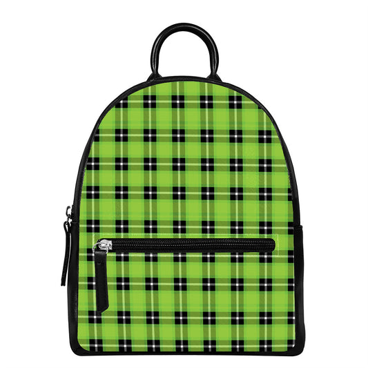 UFO Green Tartan Pattern Print Leather Backpack