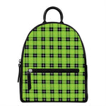 UFO Green Tartan Pattern Print Leather Backpack
