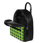 UFO Green Tartan Pattern Print Leather Backpack