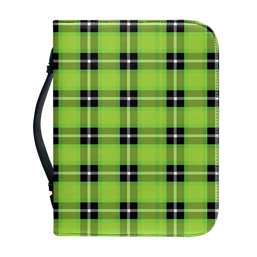 UFO Green Tartan Pattern Print Leather Bible Cover