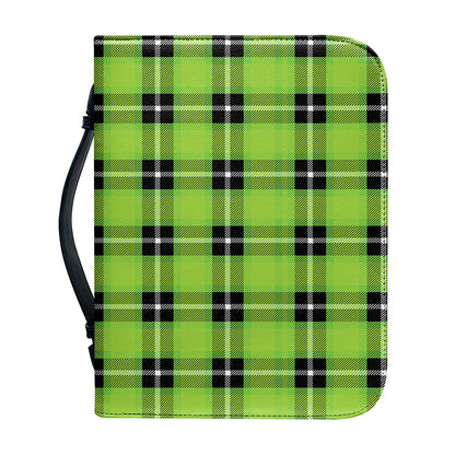 UFO Green Tartan Pattern Print Leather Bible Cover
