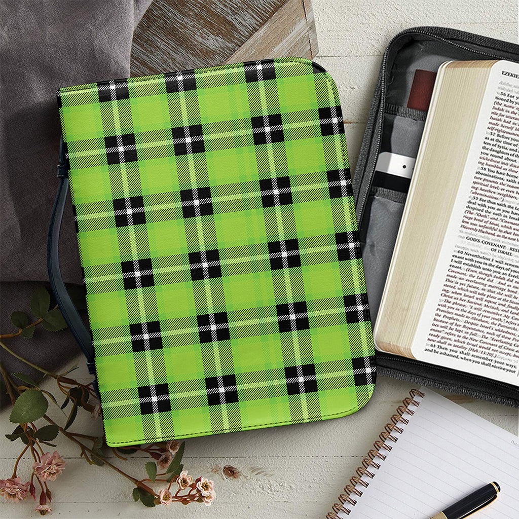 UFO Green Tartan Pattern Print Leather Bible Cover