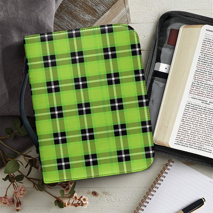 UFO Green Tartan Pattern Print Leather Bible Cover