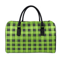 UFO Green Tartan Pattern Print Leather Duffel Bag