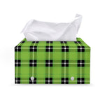 UFO Green Tartan Pattern Print Leather Tissue Box Cover