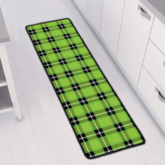 UFO Green Tartan Pattern Print Long Kitchen Mat