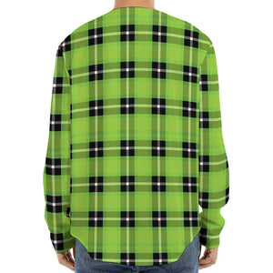 UFO Green Tartan Pattern Print Long Sleeve Baseball Jersey