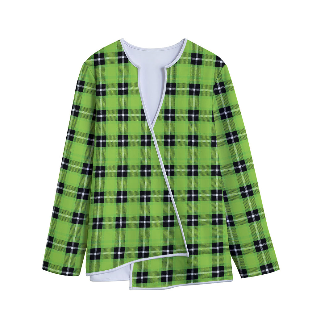 UFO Green Tartan Pattern Print Long Sleeve Short Coat