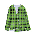 UFO Green Tartan Pattern Print Long Sleeve Short Coat