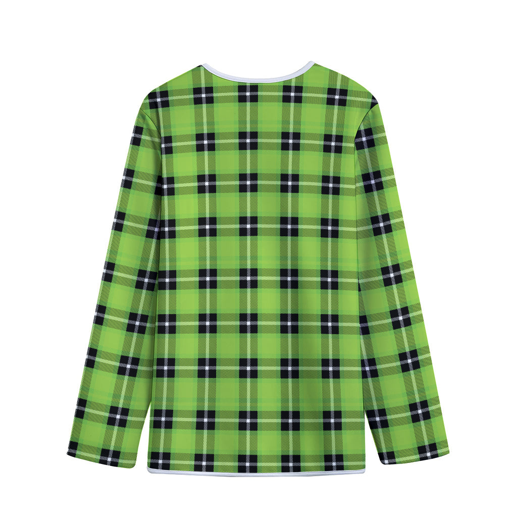 UFO Green Tartan Pattern Print Long Sleeve Short Coat