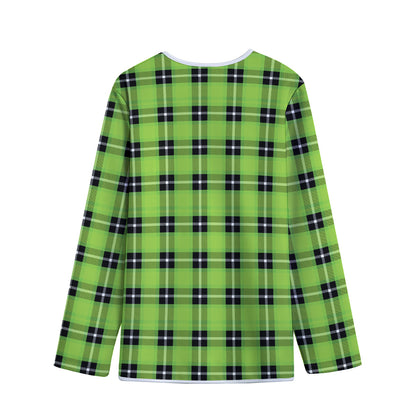 UFO Green Tartan Pattern Print Long Sleeve Short Coat