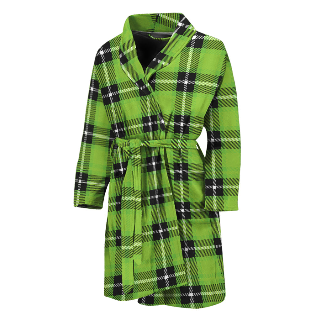 UFO Green Tartan Pattern Print Men's Bathrobe