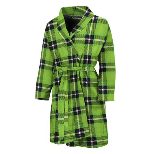 UFO Green Tartan Pattern Print Men's Bathrobe