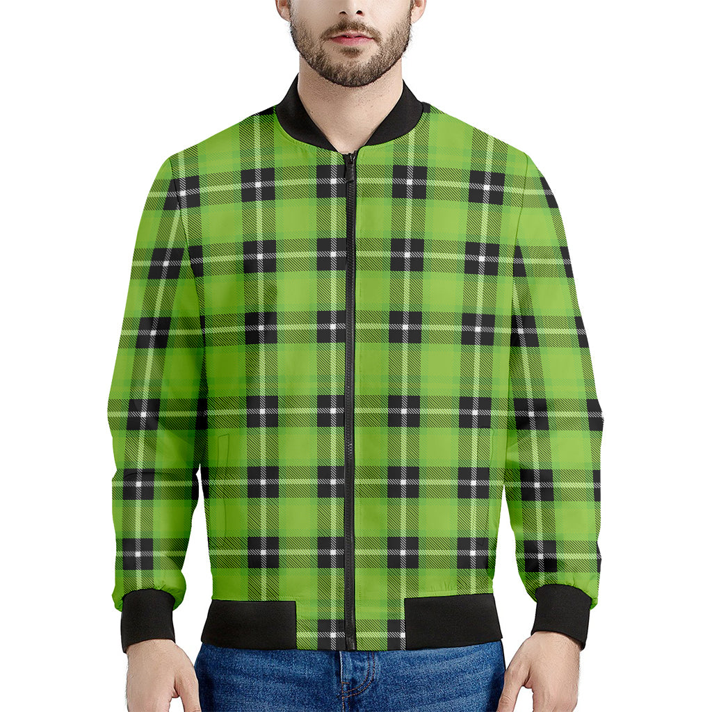 UFO Green Tartan Pattern Print Men's Bomber Jacket