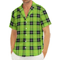 UFO Green Tartan Pattern Print Men's Deep V-Neck Shirt
