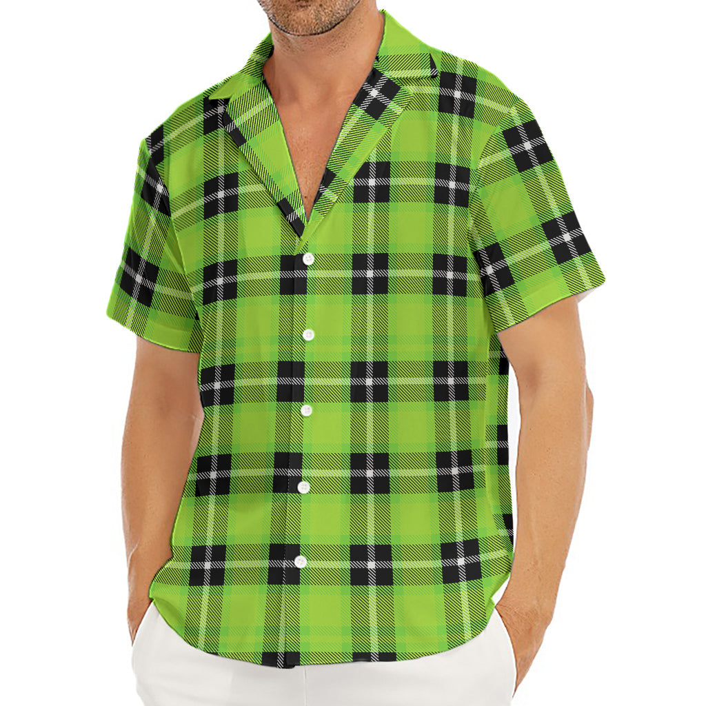 UFO Green Tartan Pattern Print Men's Deep V-Neck Shirt