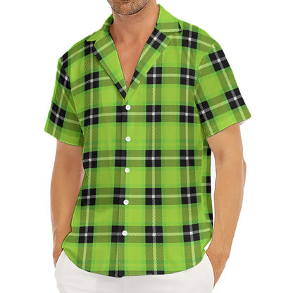 UFO Green Tartan Pattern Print Men's Deep V-Neck Shirt