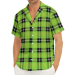 UFO Green Tartan Pattern Print Men's Deep V-Neck Shirt