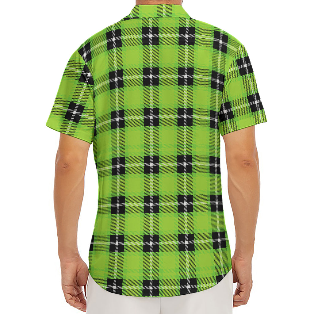 UFO Green Tartan Pattern Print Men's Deep V-Neck Shirt
