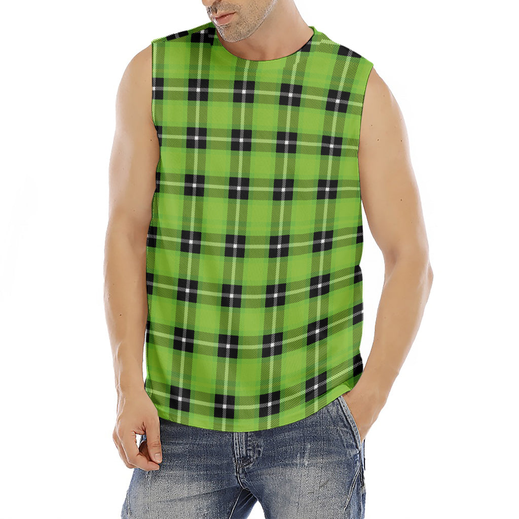 UFO Green Tartan Pattern Print Men's Fitness Tank Top