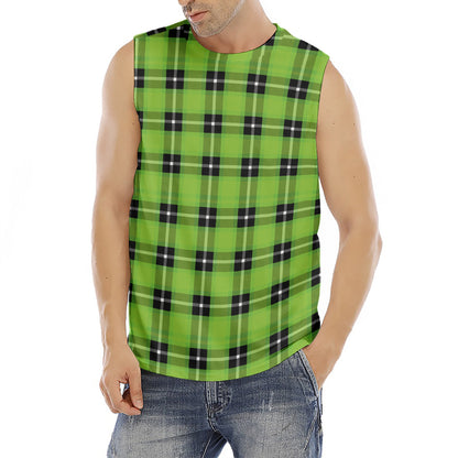 UFO Green Tartan Pattern Print Men's Fitness Tank Top