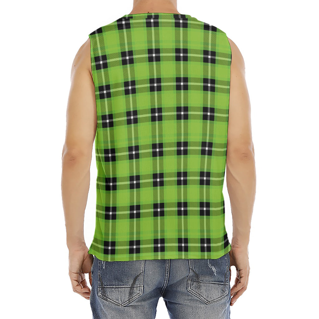 UFO Green Tartan Pattern Print Men's Fitness Tank Top