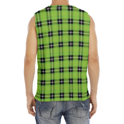 UFO Green Tartan Pattern Print Men's Fitness Tank Top