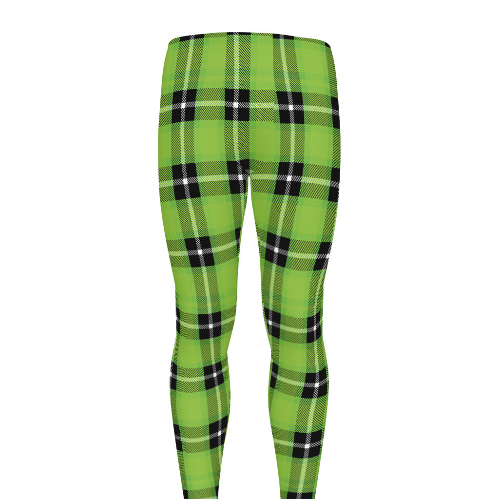 UFO Green Tartan Pattern Print Men's leggings