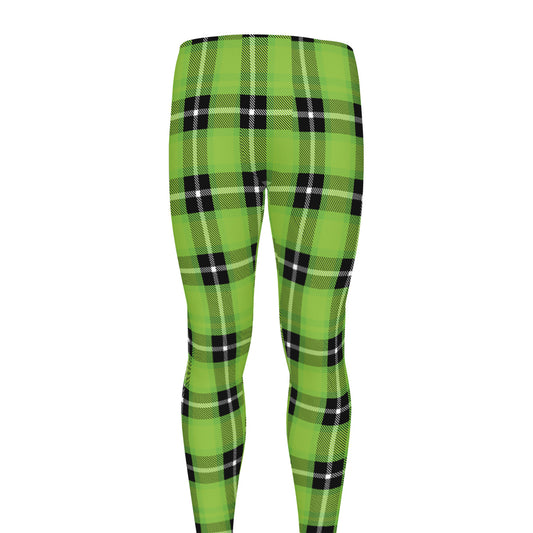 UFO Green Tartan Pattern Print Men's leggings