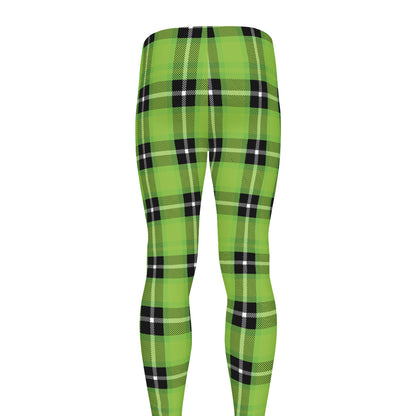 UFO Green Tartan Pattern Print Men's leggings