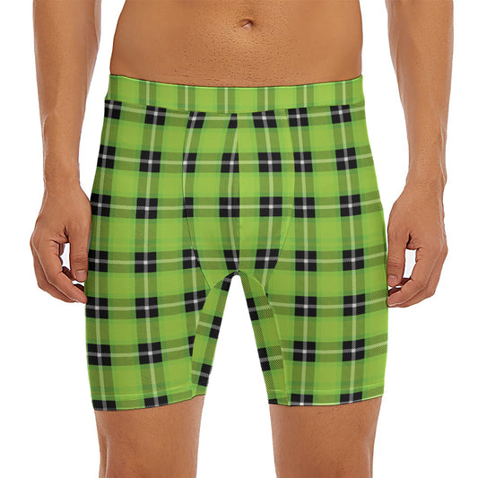 UFO Green Tartan Pattern Print Men's Long Boxer Briefs