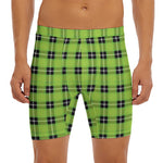 UFO Green Tartan Pattern Print Men's Long Boxer Briefs