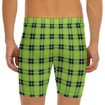UFO Green Tartan Pattern Print Men's Long Boxer Briefs