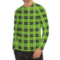UFO Green Tartan Pattern Print Men's Long Sleeve Rash Guard