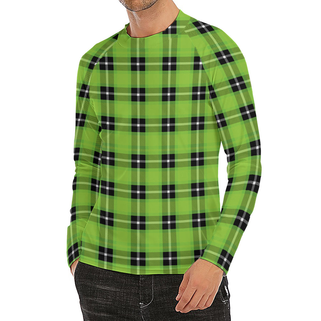 UFO Green Tartan Pattern Print Men's Long Sleeve Rash Guard