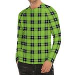 UFO Green Tartan Pattern Print Men's Long Sleeve Rash Guard