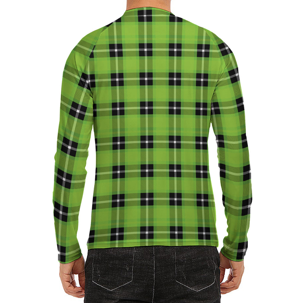 UFO Green Tartan Pattern Print Men's Long Sleeve Rash Guard