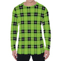 UFO Green Tartan Pattern Print Men's Long Sleeve T-Shirt