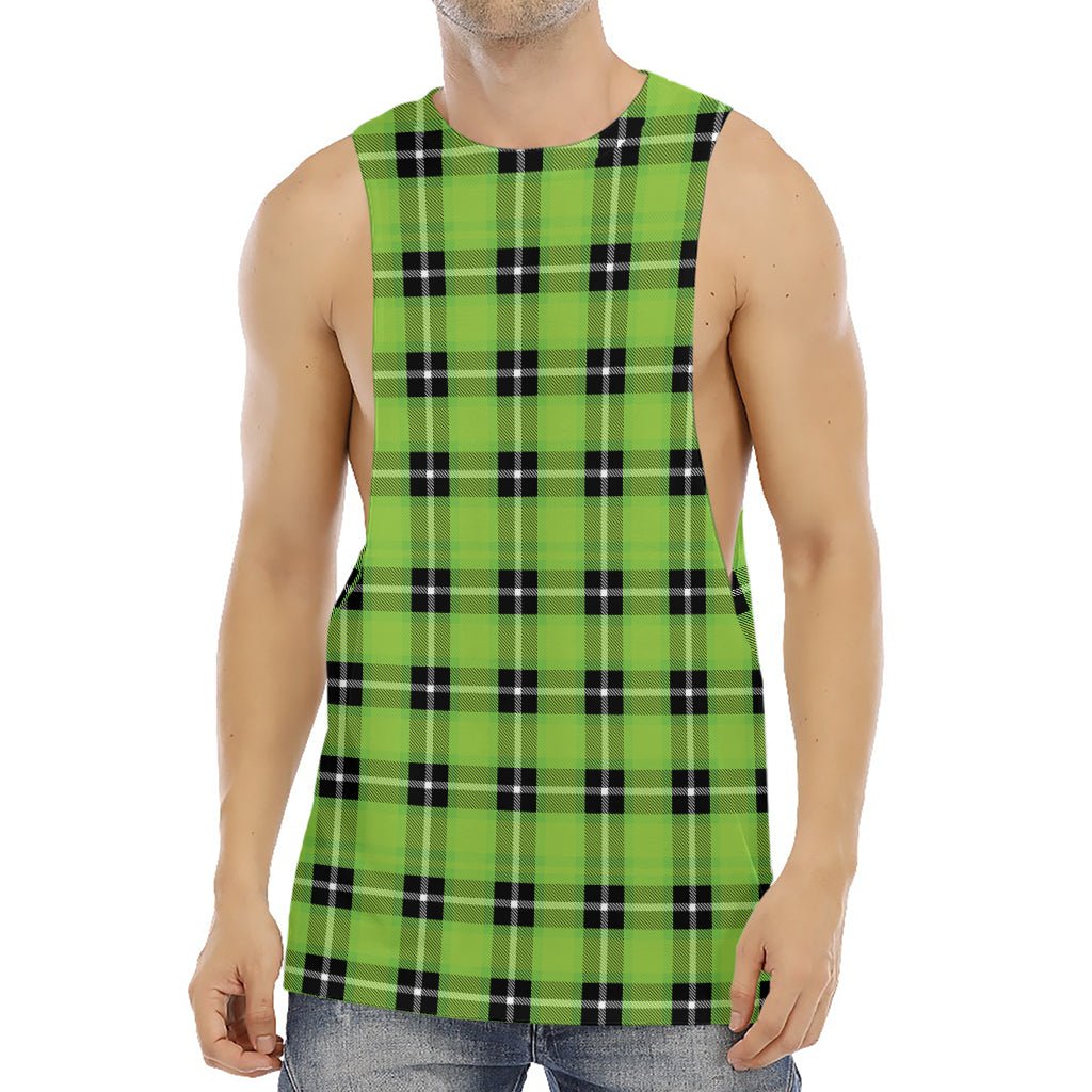 UFO Green Tartan Pattern Print Men's Muscle Tank Top